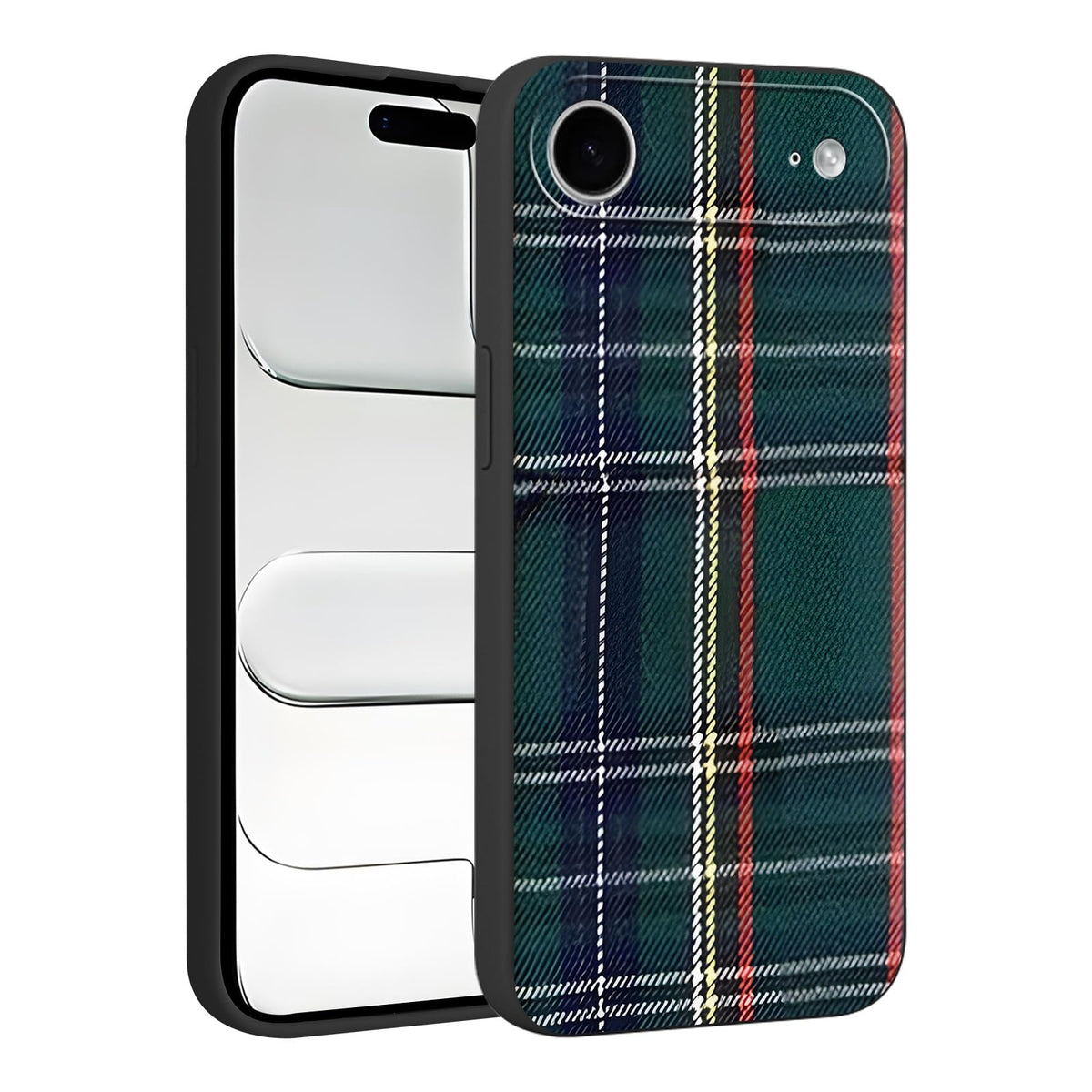 Merry Christmas Plaid Checkered Phone Case for iPhone 11 6.1", Cute Xmas Case Red Grey Scottish Tartan Grid Stripe Pattern Design Cover Shockproof Soft Silicone Protective Funda for Girl Women