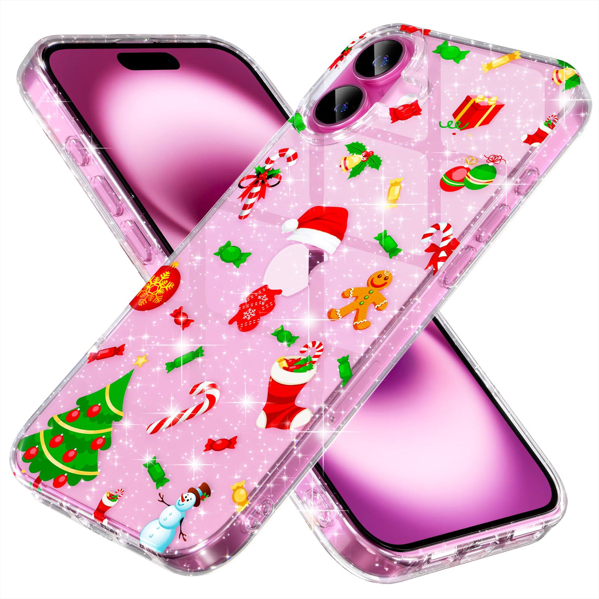 Choiche Compatible for iPhone 16 Case, Cute Glitter Sparkly Bling Christmas Phone Case, Military-Grade Drop Protection Shockproof Cover for Women Girls (Glitter Snowflake)