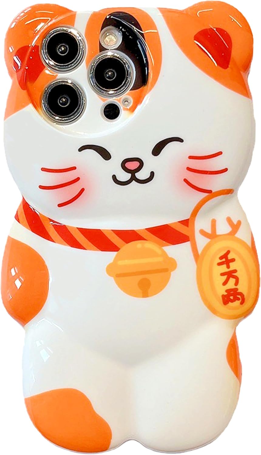 Case for iPhone 13 Pro Max Cute Kawaii 3D Cartoon Lucky Cat Soft Silicone Bumper Shockproof Cover Protective Case for Kids Girls