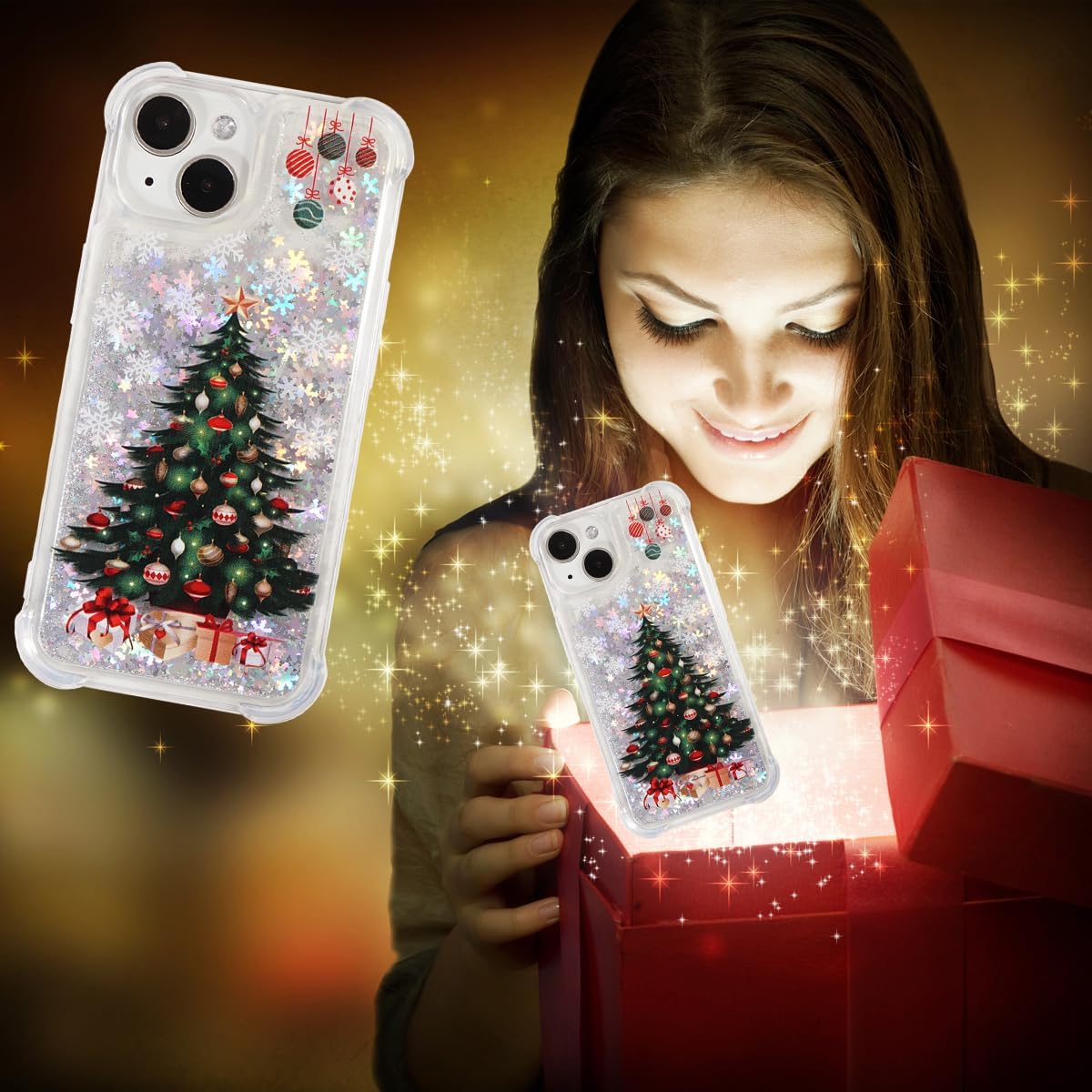 Glitter Christmas Case Compatible with iPhone 15 Glitter Case Christmas Tree Clear Soft TPU Rubber Bumper Girly Women Cute Liquid Holiday Case for iPhone 15 6.1‘’(Christmas Tree)