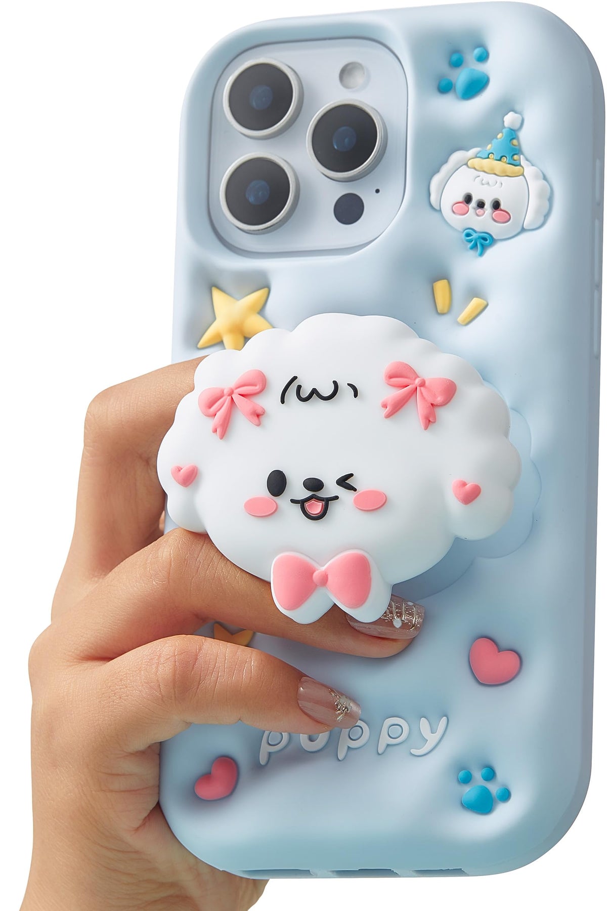 for iPhone 17 Pro Max Case, Kawaii Teddy Bear Pop-Up Grip for Girls | Makes Mirror Selfies Sweeter, Cute Girly 3D Animal Style with Stand, Soft Silicone Drop Protection