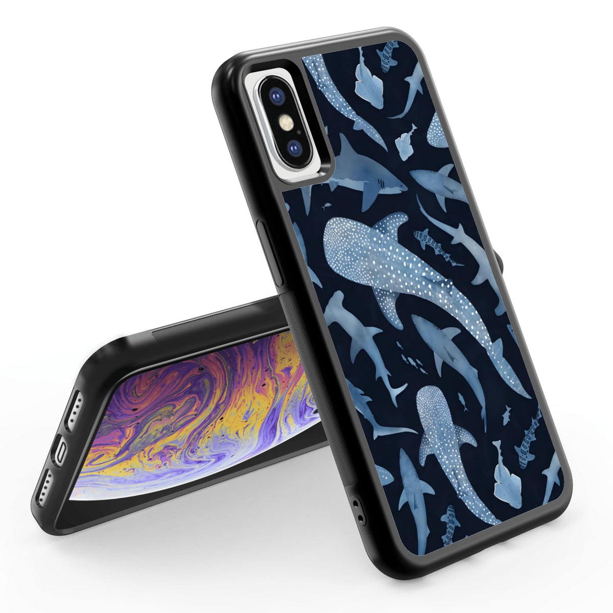 Cute Blue Shark Aesthetic Phone Case for iPhone 14 & 13 Case for Women Teen Girls Kids Girls -6.1Inch