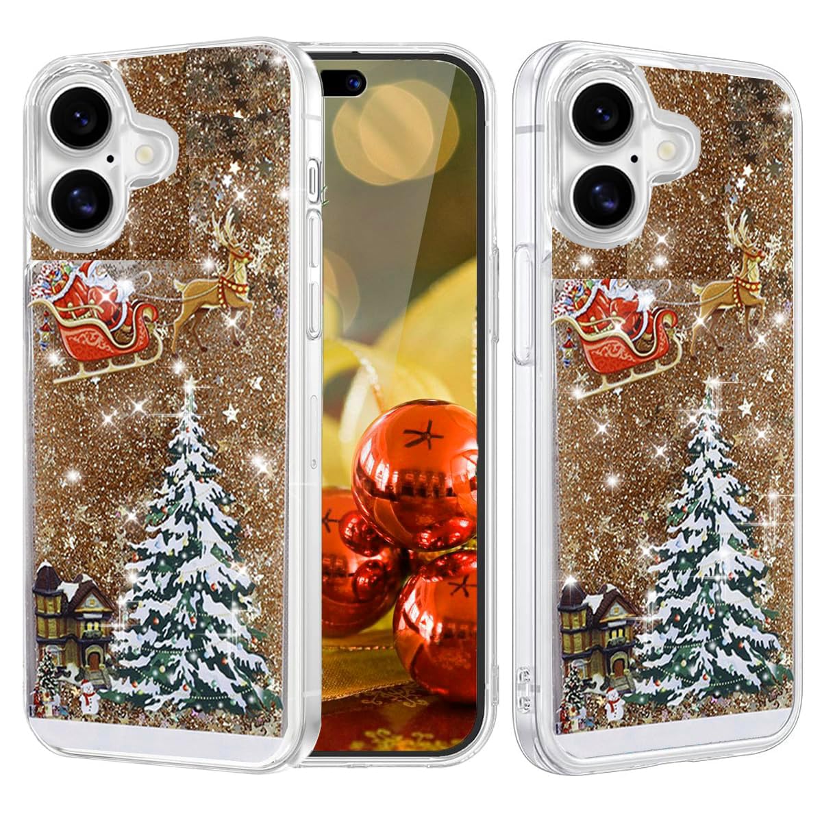 Changjia Glitter Christmas Case for iPhone 17, Cute Christmas Tree Santa Elk Liquid Flowing Floating Moving Bling Sparkle Clear Bumper Shockproof Women Girls Slim Phone Case for iPhone 17 6.3", Silver