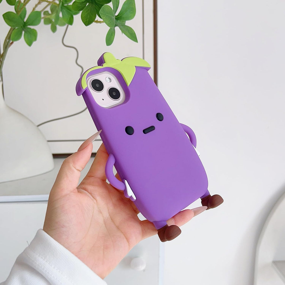 3D Eggplant Case,Cartoon Cute Kawaii Lovely Character Eggplant Man Shape Kids Teens Girls Women Soft Silicone Case for iPhone 16 Pro Max 6.9 inch 2024