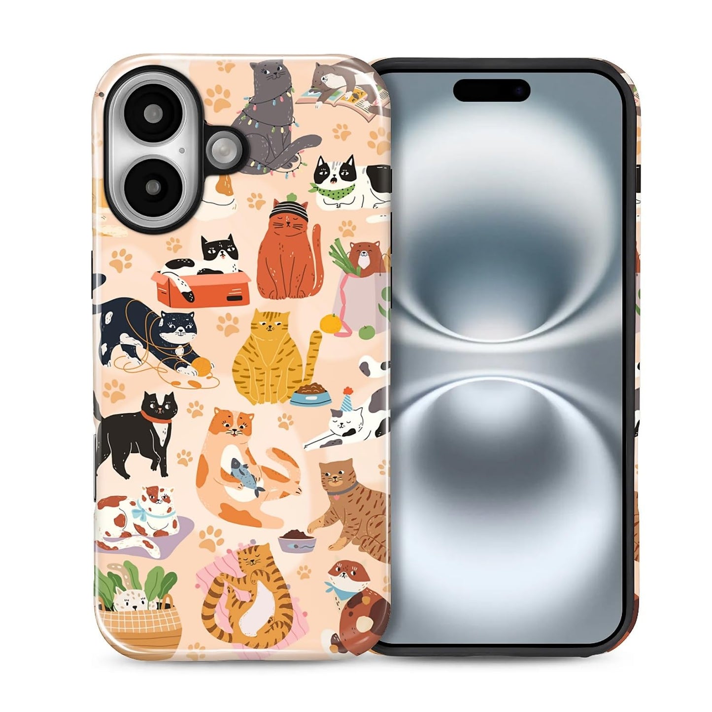 Case for iPhone 15, Shockproof Hybrid Protective Phone Case, Dual-Layer Drop Protection Anti-Scratch, Cozy Cats