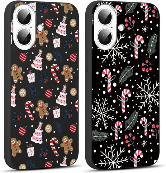 2 Pack Christmas Phone Case for iPhone 16 6.1'', Cute Christmas Tree Pattern Gifts Case with Gingerbread Canes Design Soft TPU Anti-Fall Protective Slim Shockproof Cover for Girl Women Men