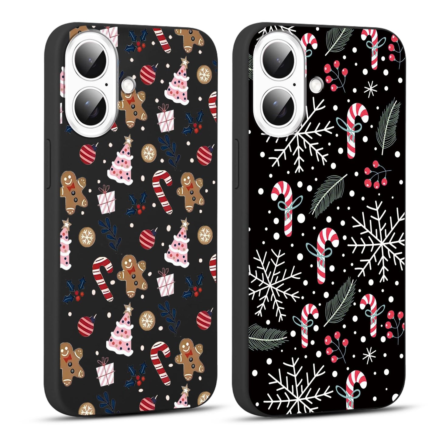 2 Pack Christmas Phone Case for iPhone 16 6.1'', Cute Christmas Tree Pattern Gifts Case with Gingerbread Canes Design Soft TPU Anti-Fall Protective Slim Shockproof Cover for Girl Women Men