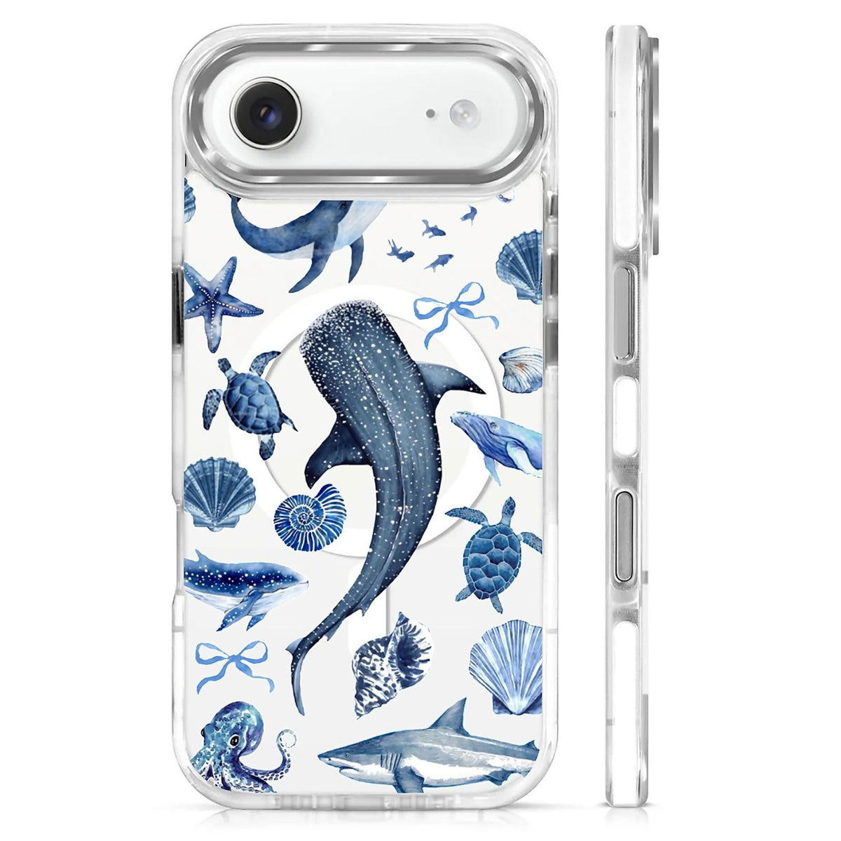 for iPhone 15 Case,Compatible with MagSafe,The Transparent TPU Silicone Protects The Phone Case from Drops, Slips and Fingerprints.Blue Ocean Whale Shark Octopus Turtle Collage