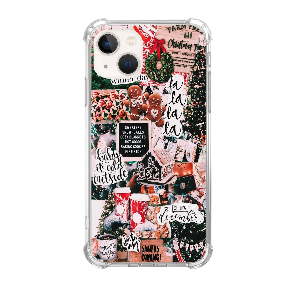 Winter Christmas Holiday Collage Case for iPhone 13, Retro Aesthetic Christmas Gingerbread and Tree Pattern Case for Girls Women Men, Unique Trendy TPU Bumper Cover Case for iPhone 13