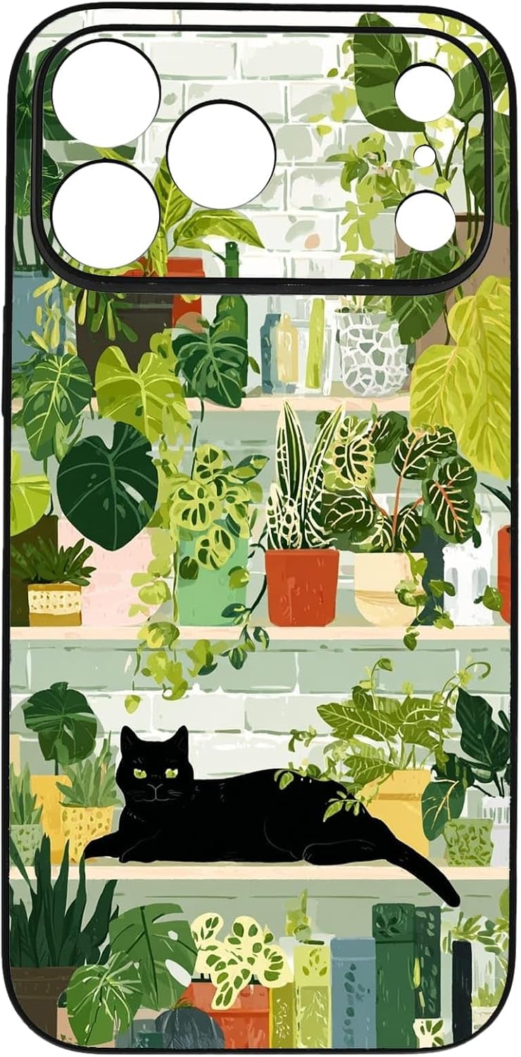 Plant Lover Black Cat Houseplants Indoor Garden Aesthetic Phone Case, Shockproof Protective Cover for iPhone 11 12 13 14 15 16 17 Pro Max Plus Mini XR 7 8 SE