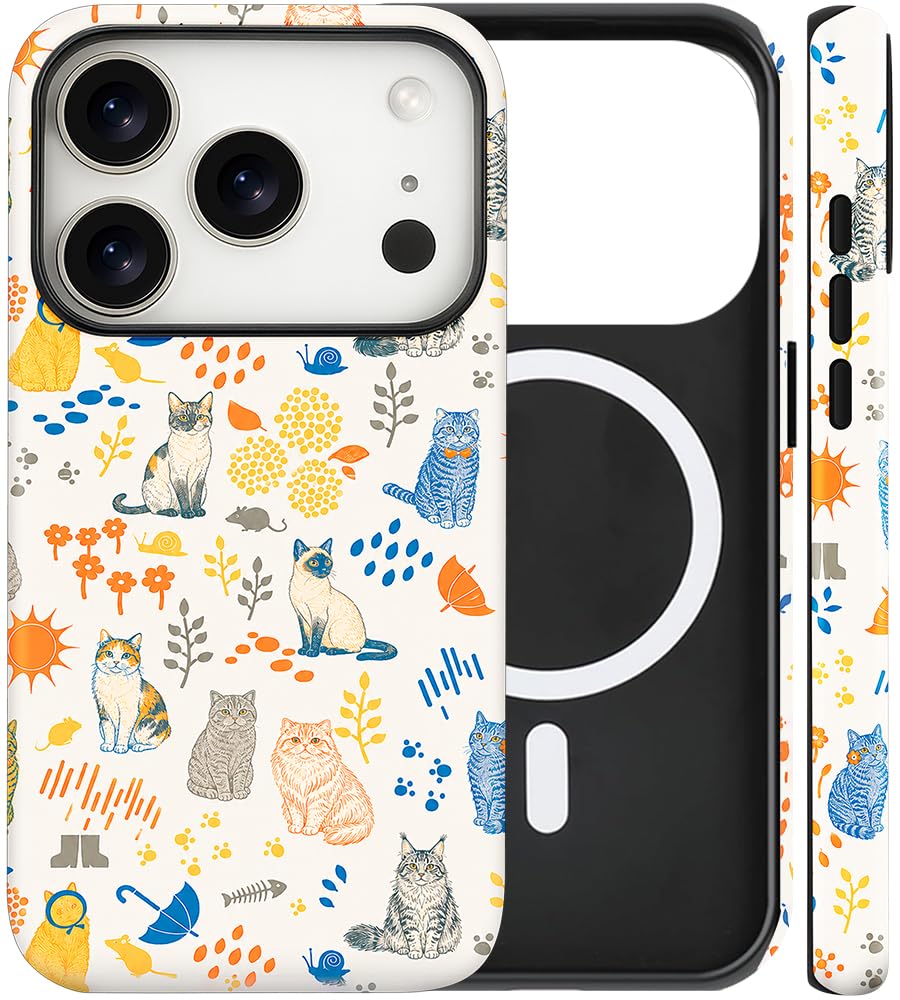 Magnetic for iPhone 13/14 Case Cute Cat Phone Case, Apricot | Shockproof Slim TPU and Hard PC Protective Phone Cover Compatible with MagSafe Designed for Women Girls Gift