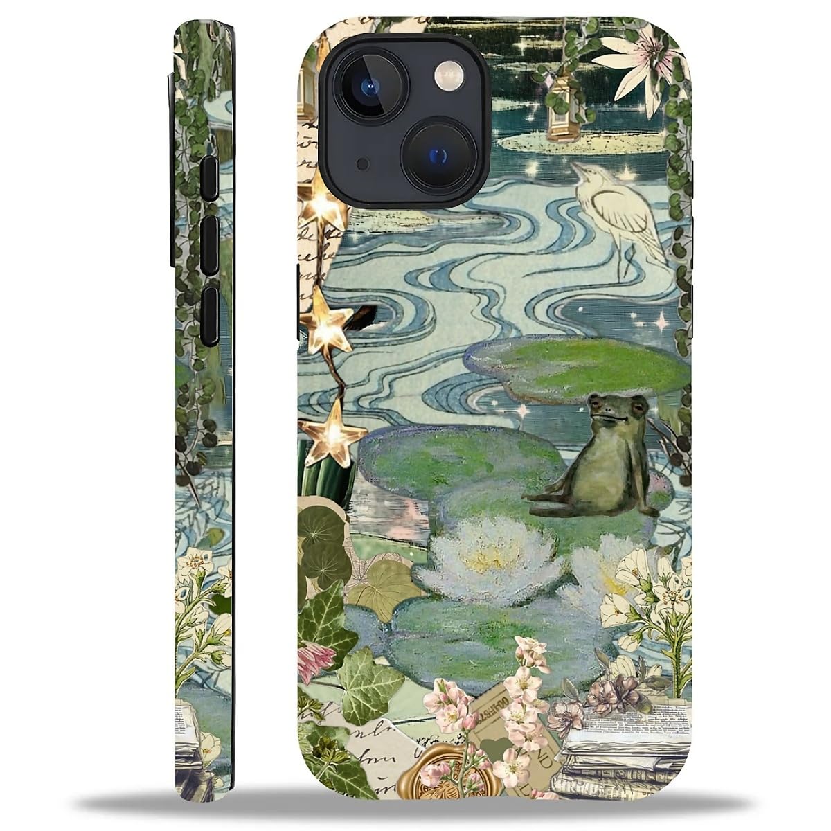 Case for iPhone 16 Pro Max,Aesthetic Frog Pond Splice Exquisitely Pattern Double Protective Phone Cover Cases Soft Silicone for iPhone 16 Pro Max