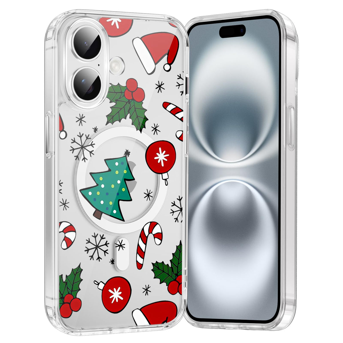 Merry Christmas Snowflake Phone Case for iPhone 13 / iPhone 14 Xmas Clear Magnetic Case 6.1", Compatible with Magsafe, Cute Winter Pattern Design Cover Shockproof Soft TPU Funda for Girl Women