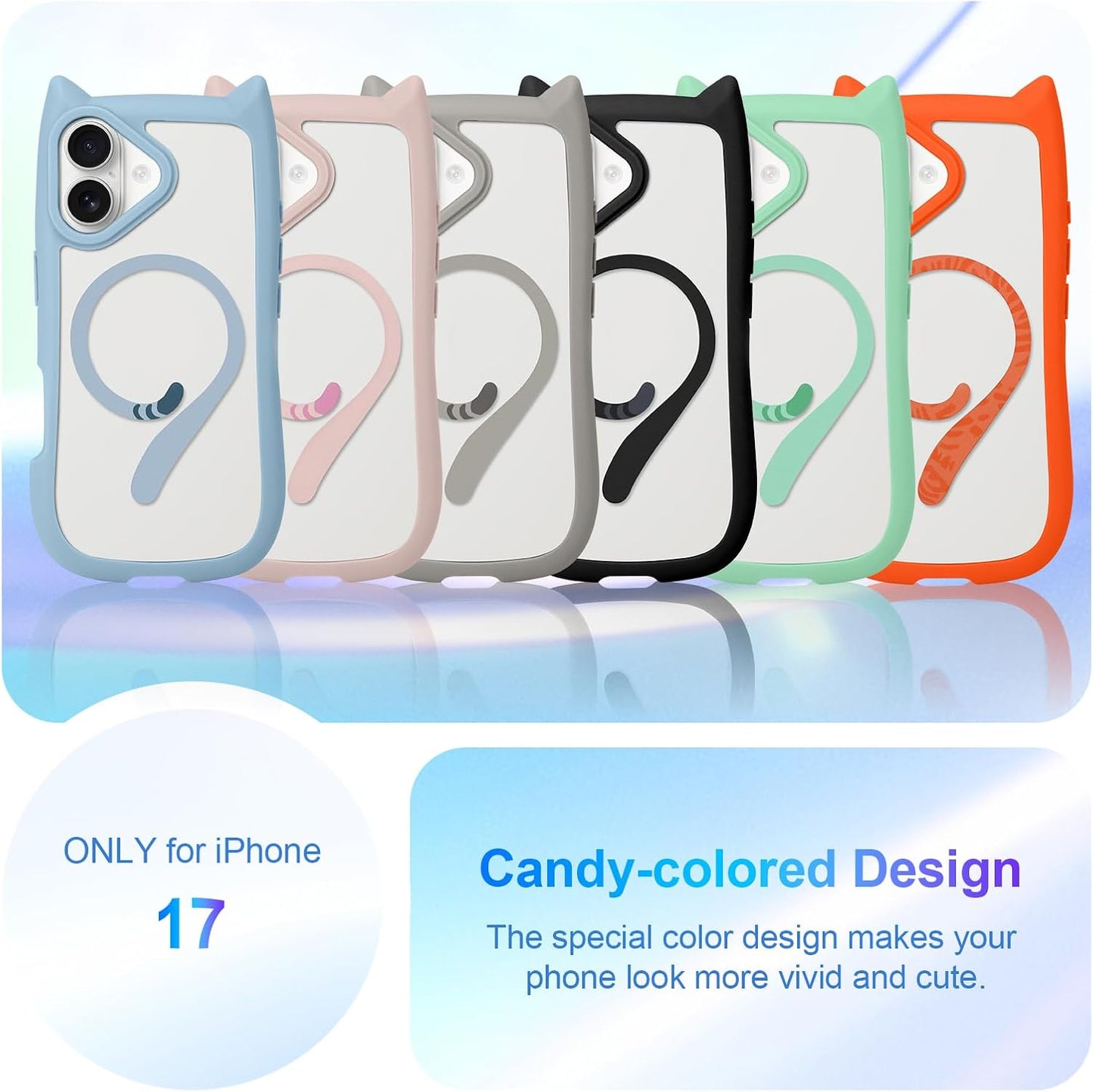 AIGOMARA Cute Kitty Case for iPhone 17 with 3D Cat Ears, Black | Kawaii Magnetic Tail Design [Compatible with MagSafe] Clear Aesthetic Drop Proof Protective Phone Cover for Women Girls