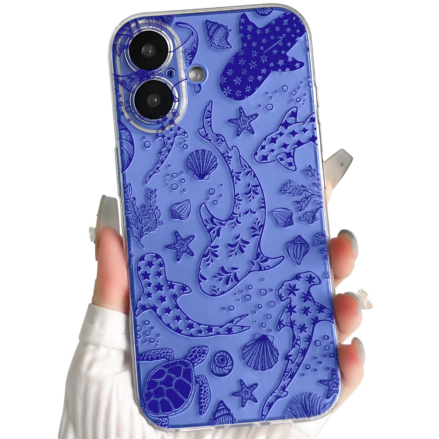 NITITOP Compatible with iPhone 16 Case Clear Sea - White Turtle | Cute, Shell whale ocean animal, For women men girls boys, Slim, Soft TPU, Shockproof