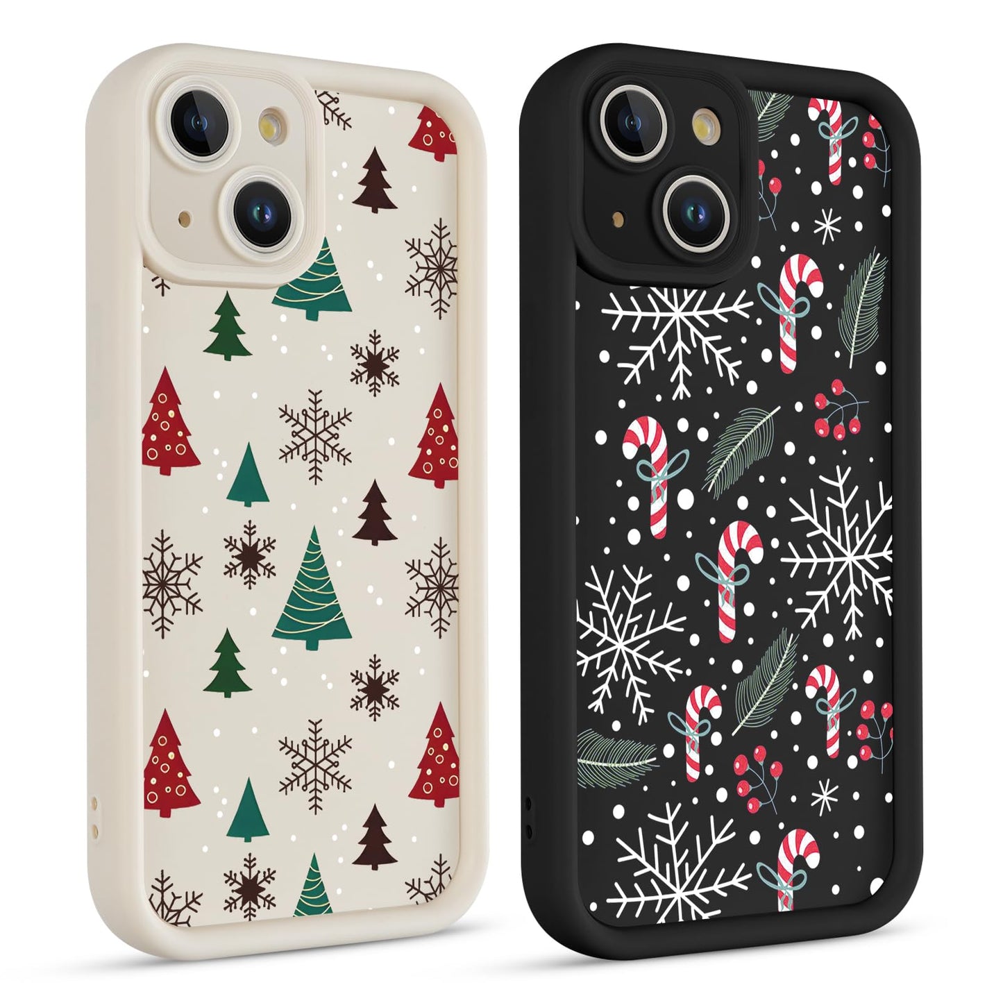 2 Pack Christmas Phone Case for iPhone 12 6.1", Cute Cover with Red Xmas Tree Candy Snowflake Pattern Full Camera Lens Shockproof Soft Silicone Cover for Girl Women