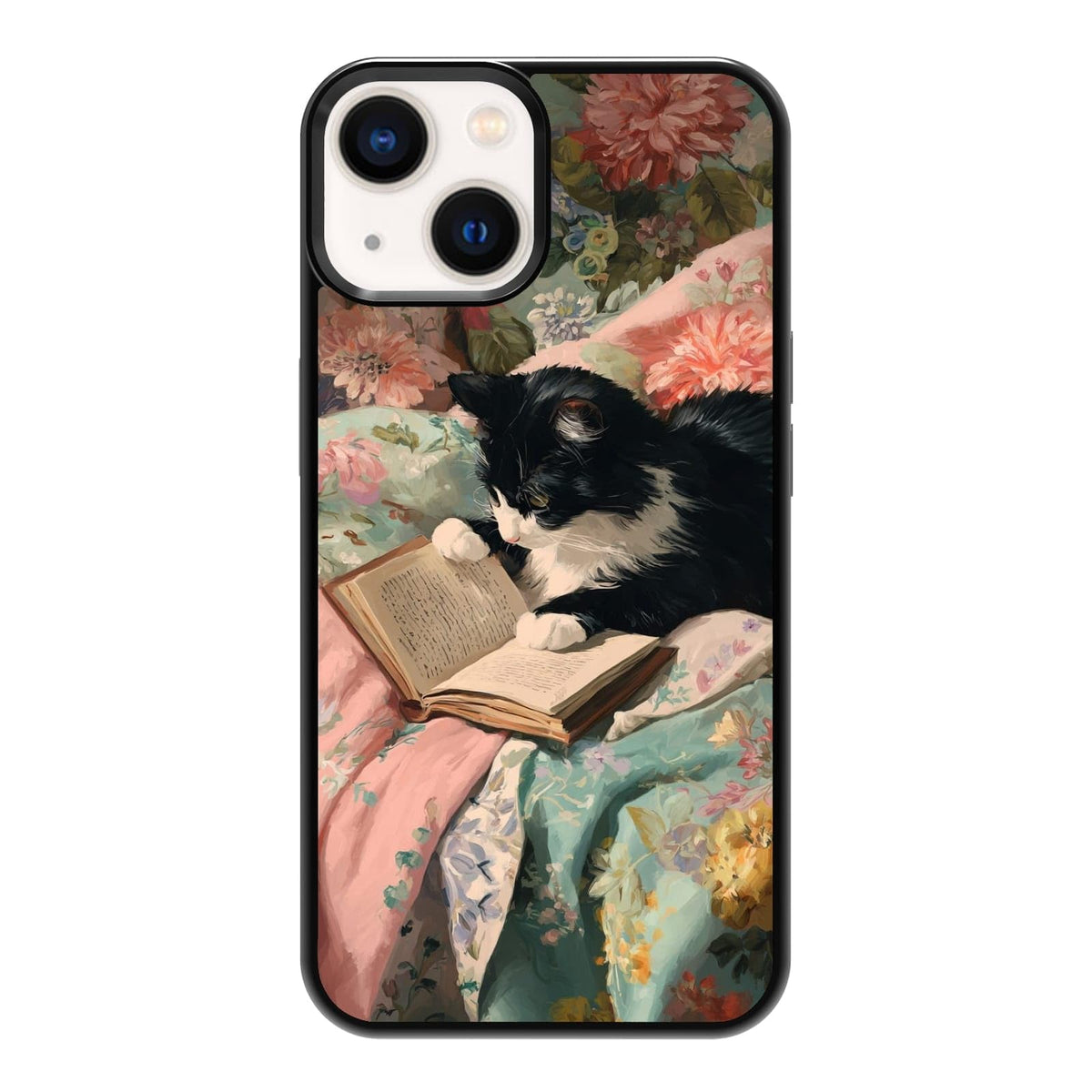 Lush Tropical Monstera Leaves Black Cat Botanical Art Phone Case, Shockproof Protective Cover for iPhone 11 12 13 14 15 16 17 Pro Max Plus Mini XR 7 8 SE