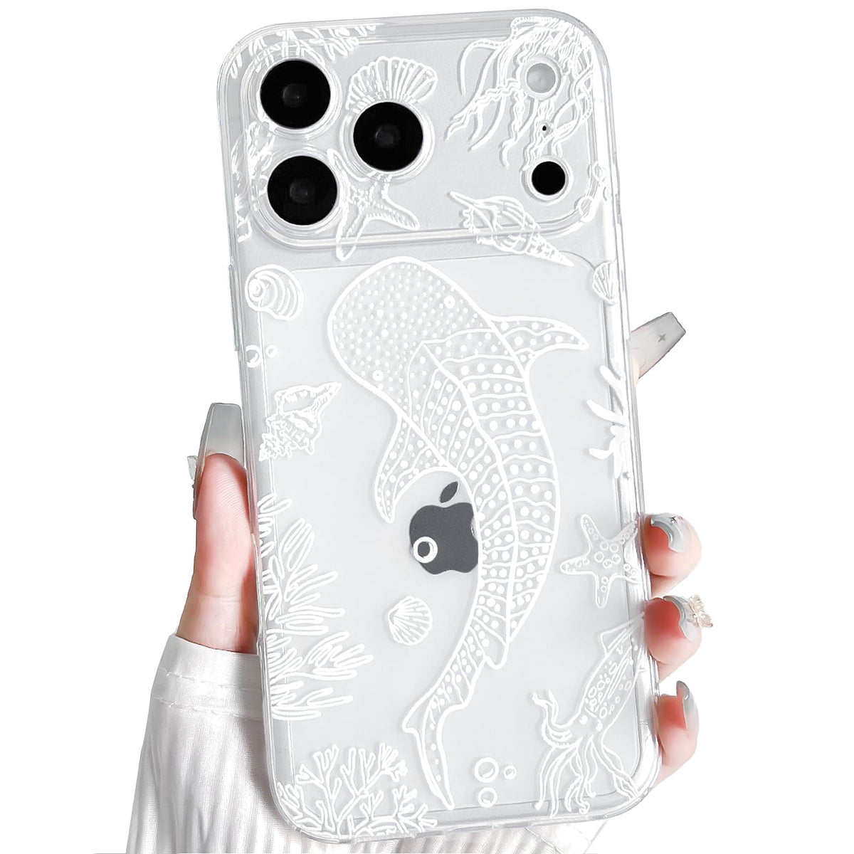 NITITOP Compatible with iPhone 15 Case Clear Sea - White Turtle | Cute, Shell whale ocean animal, For women men girls boys, Slim, Soft TPU, Shockproof