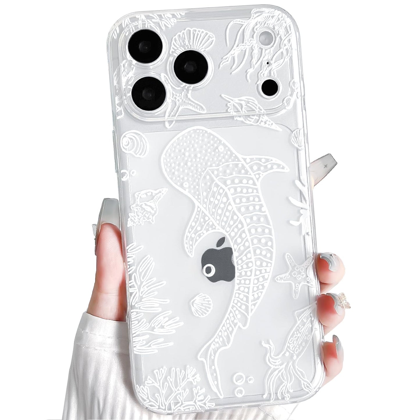 NITITOP Compatible with iPhone 16 Case Clear Sea - White Turtle | Cute, Shell whale ocean animal, For women men girls boys, Slim, Soft TPU, Shockproof