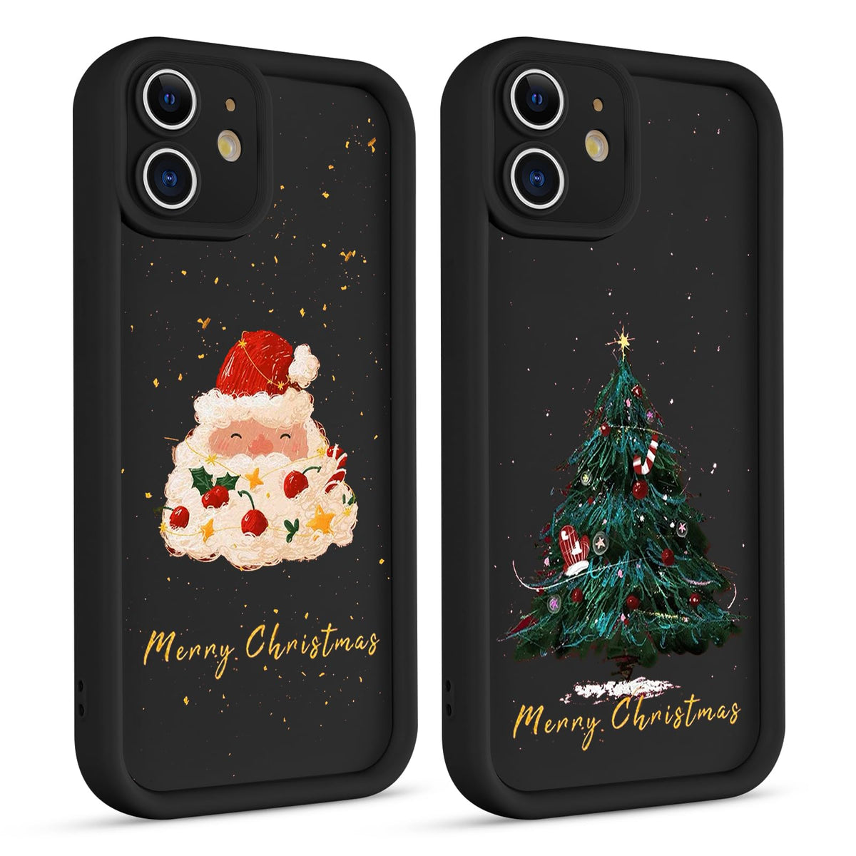2 Pack Christmas Phone Case for iPhone 12 6.1", Cute Cover with Red Xmas Tree Candy Snowflake Pattern Full Camera Lens Shockproof Soft Silicone Cover for Girl Women