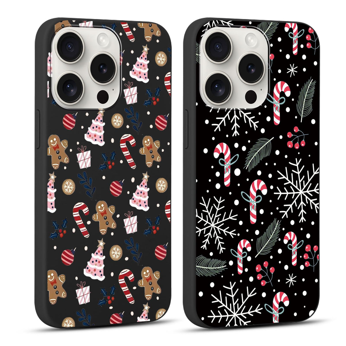 2 Pack Christmas Phone Case for iPhone 16 6.1'', Cute Christmas Tree Pattern Gifts Case with Gingerbread Canes Design Soft TPU Anti-Fall Protective Slim Shockproof Cover for Girl Women Men