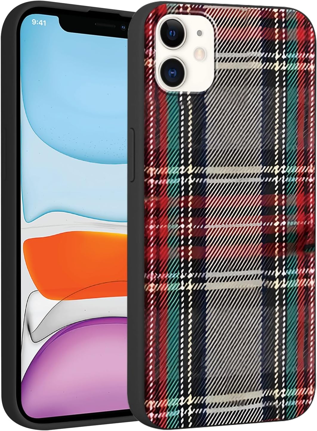 Merry Christmas Plaid Checkered Phone Case for iPhone 11 6.1", Cute Xmas Case Red Grey Scottish Tartan Grid Stripe Pattern Design Cover Shockproof Soft Silicone Protective Funda for Girl Women
