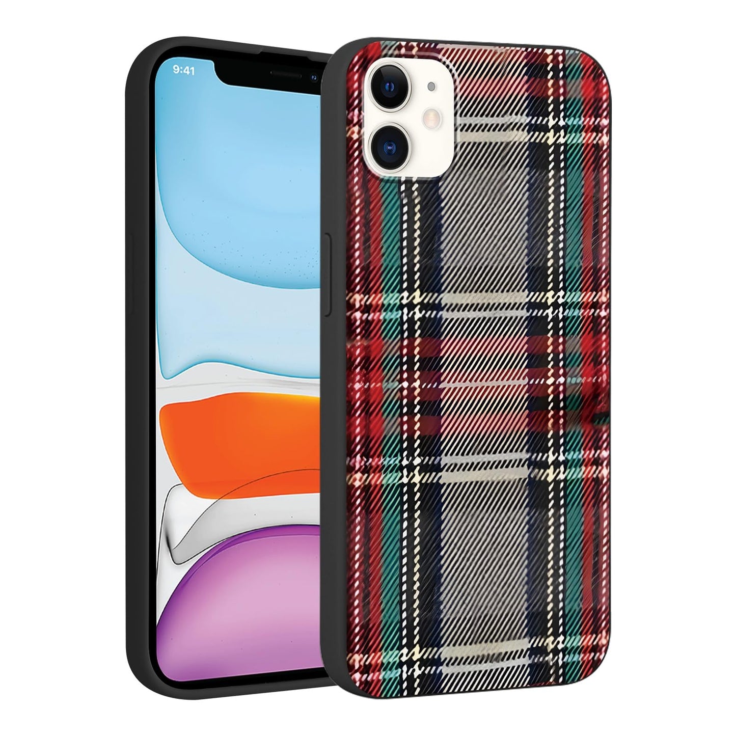 Merry Christmas Plaid Checkered Phone Case for iPhone 11 6.1", Cute Xmas Case Red Grey Scottish Tartan Grid Stripe Pattern Design Cover Shockproof Soft Silicone Protective Funda for Girl Women