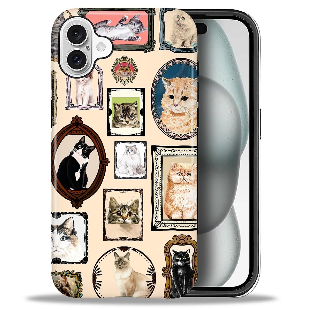 CARLOCA Case for iPhone 16 Pro,Vintage Cat Animal Pet Lover Collage Design Hybrid Dual Protection Soft TPU + Hard PC, Shockproof & Anti-Scratch Cover Men Women Stylish Protective Phone Case