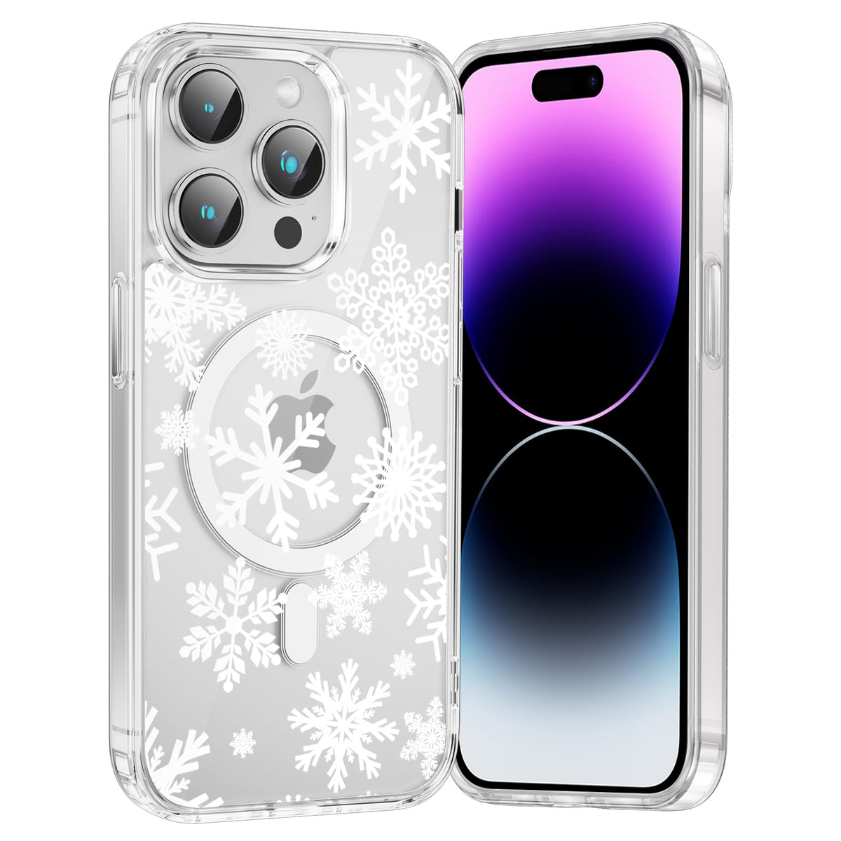 Merry Christmas Snowflake Phone Case for iPhone 13 / iPhone 14 Xmas Clear Magnetic Case 6.1", Compatible with Magsafe, Cute Winter Pattern Design Cover Shockproof Soft TPU Funda for Girl Women