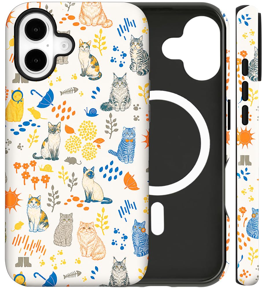 Magnetic for iPhone 13/14 Case Cute Cat Phone Case, Apricot | Shockproof Slim TPU and Hard PC Protective Phone Cover Compatible with MagSafe Designed for Women Girls Gift