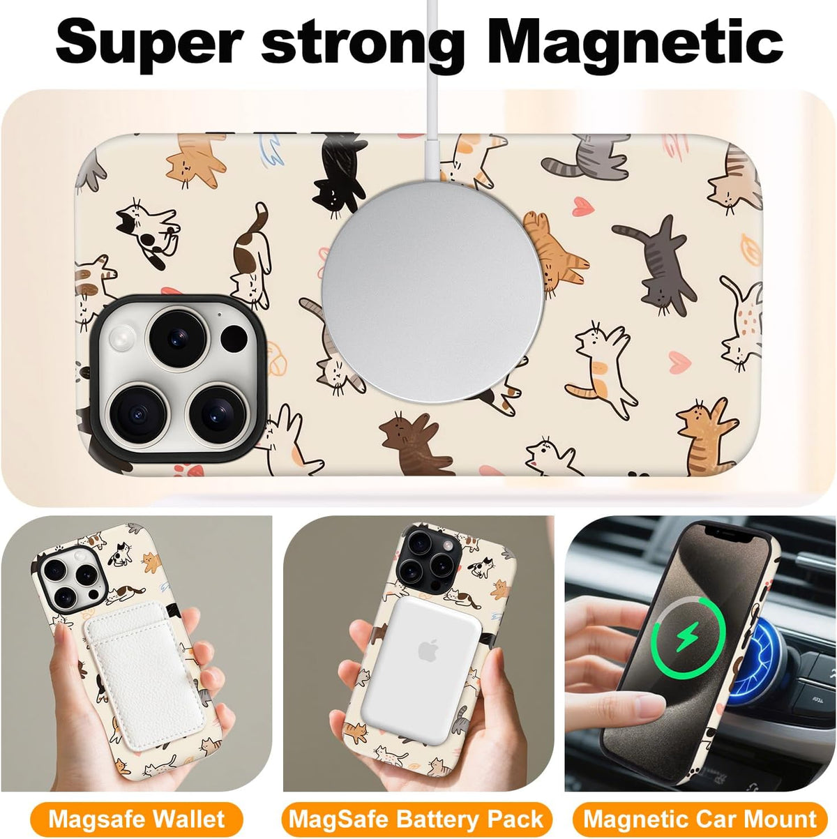 Magnetic for iPhone 13/14 Case Cute Cat Phone Case, Apricot | Shockproof Slim TPU and Hard PC Protective Phone Cover Compatible with MagSafe Designed for Women Girls Gift
