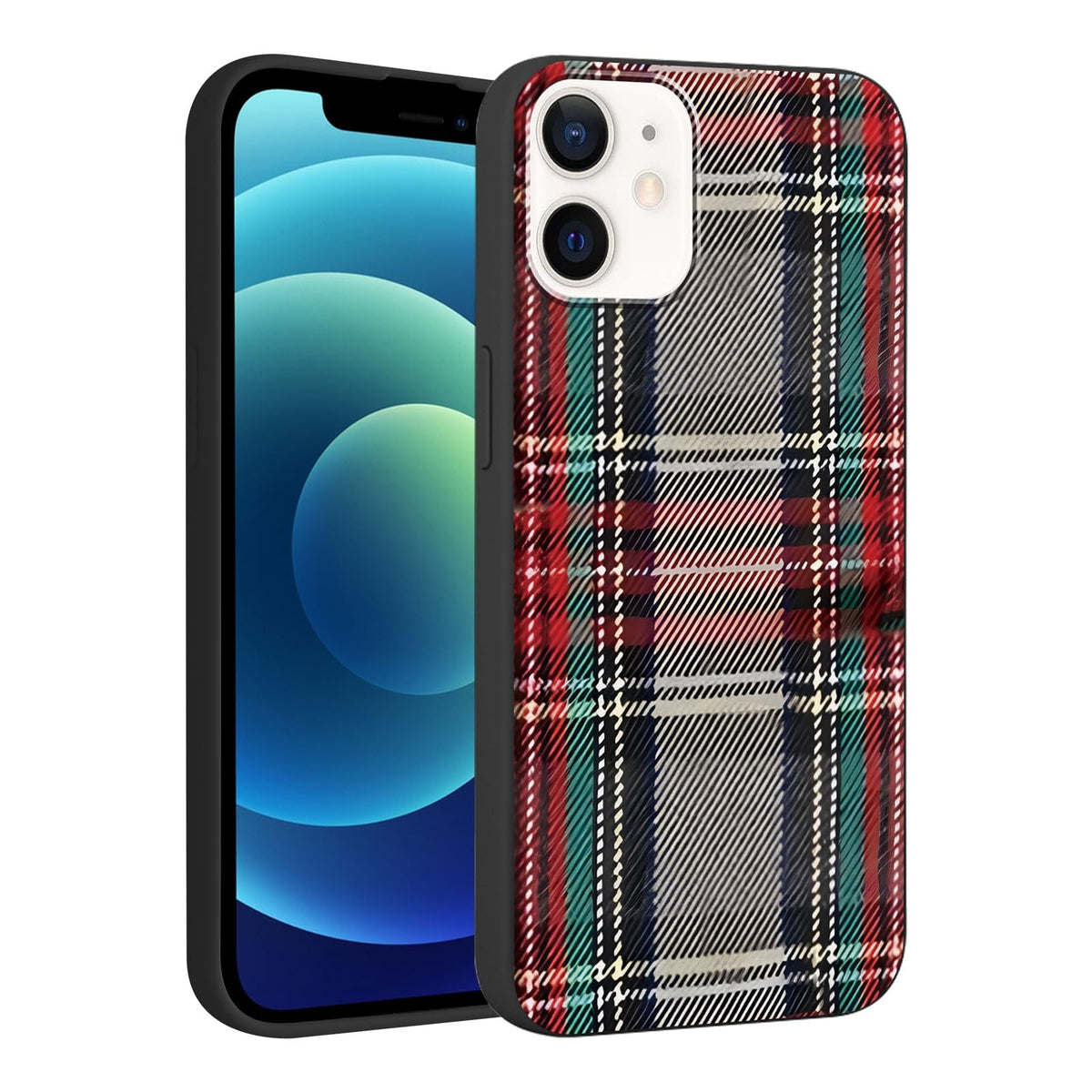 Merry Christmas Plaid Checkered Phone Case for iPhone 11 6.1", Cute Xmas Case Red Grey Scottish Tartan Grid Stripe Pattern Design Cover Shockproof Soft Silicone Protective Funda for Girl Women