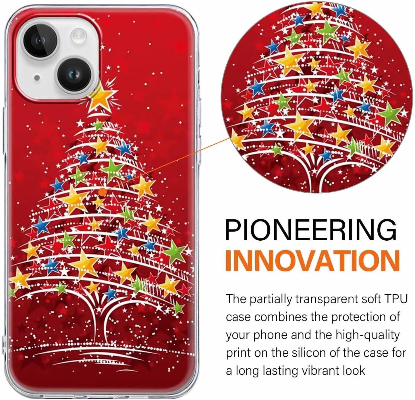 2 Pack Clear Christmas Phone Case for iPhone 13/14 6.1 inches, Holidays Christmas Trees Yellow-Resistant Protective Soft Slim Shockproof Xmas TPU Bumper Cover for Girls Woman Men