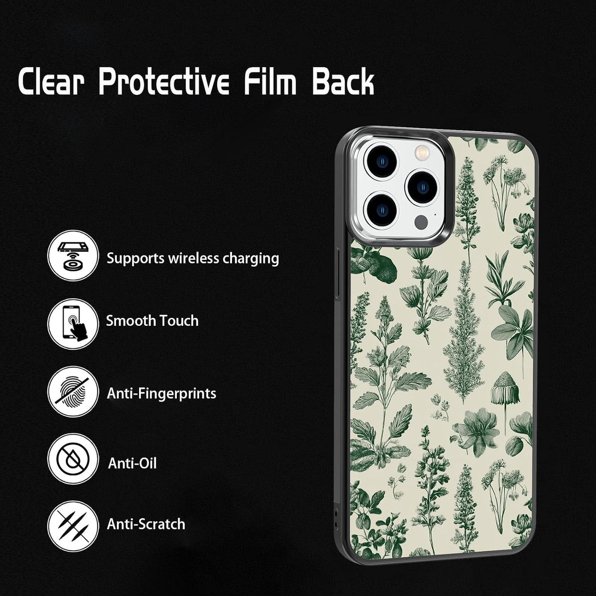 Elegant Forest Green Botanical Leaf and Plant Illustration Phone Case, Shockproof Protective Cover for iPhone 11 12 13 14 15 16 17 Pro Max Plus Mini XR 7 8 SE