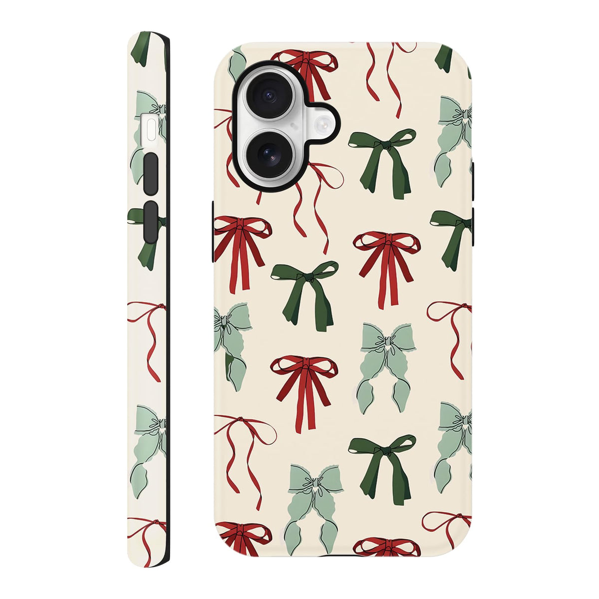 Cute Christmas Bow Phone Case for iPhone 12/12 Pro Case 6.1", Red Green Aesthetic Coquette Preppy Ribbon Bowknot Pattern Design Cover Shockproof Soft TPU Hard PC Protection Girls Women Funda