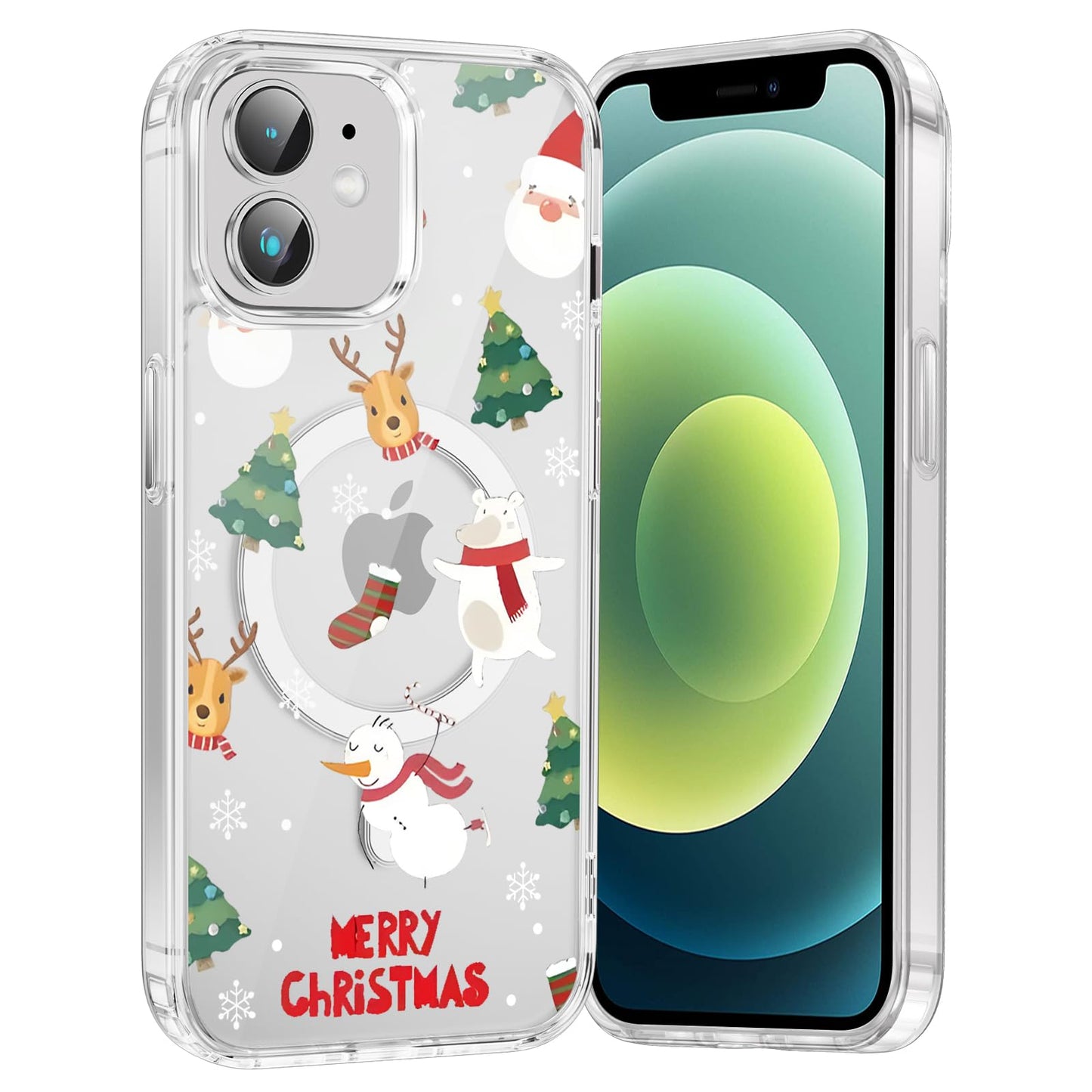 Merry Christmas Snowflake Phone Case for iPhone 13 / iPhone 14 Xmas Clear Magnetic Case 6.1", Compatible with Magsafe, Cute Winter Pattern Design Cover Shockproof Soft TPU Funda for Girl Women