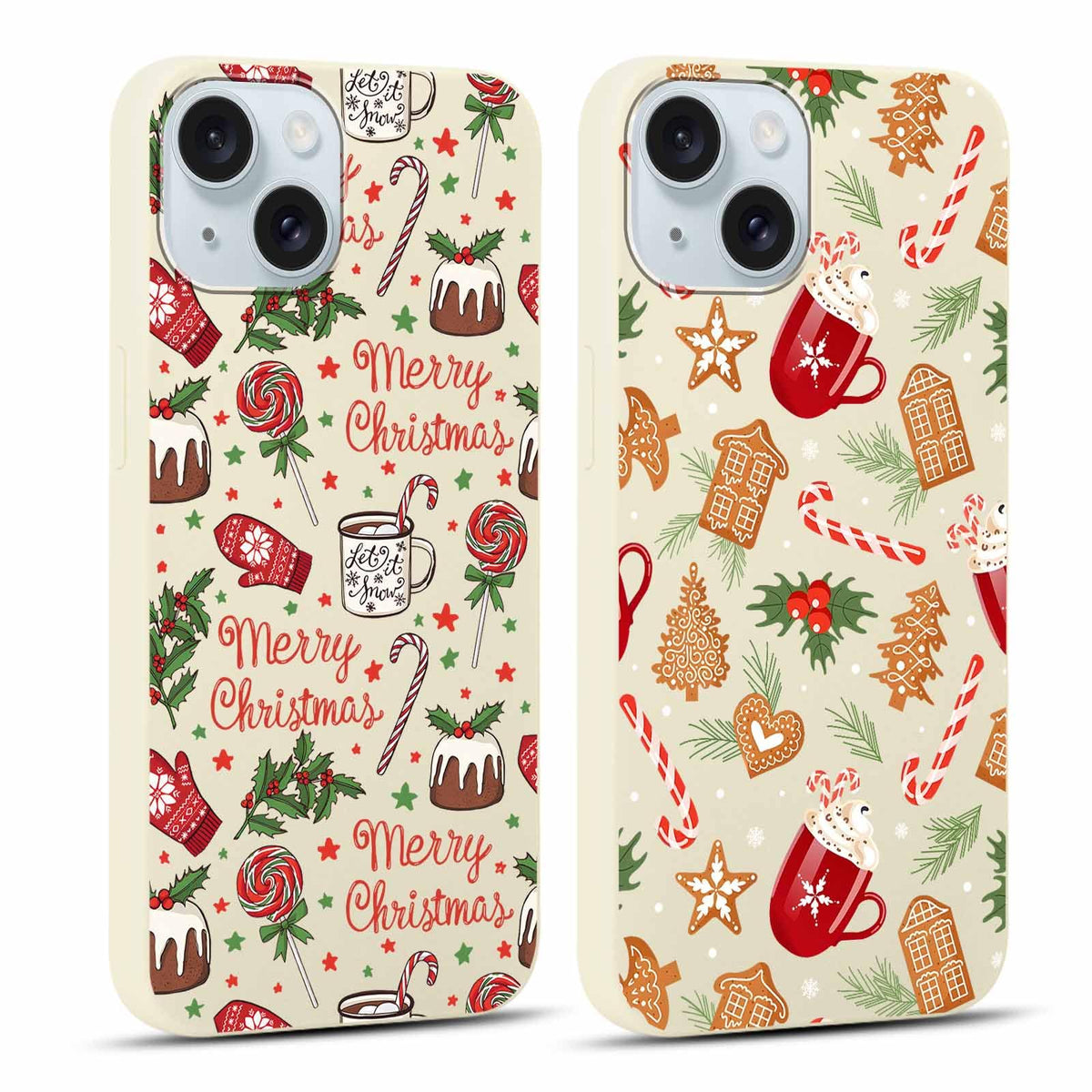 2 Pack Merry Christmas Phone Case for iPhone 16 6.1", Cute Xmas Christmas Tree Pattern Case with Candy Design Christmas Decorations Gifts Shockproof Soft Silicone Cover for Girl Women