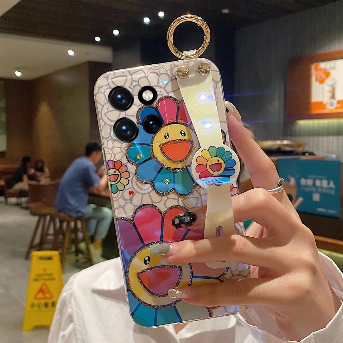 for Motorola Moto G Power 5g 2025 Case 6.8" with Wrist Strap Stand Glitter IMD Cute Kawaii Cartoon Pattern Design Shockproof Protective Phone Cases for Girls & Women - Sunflower