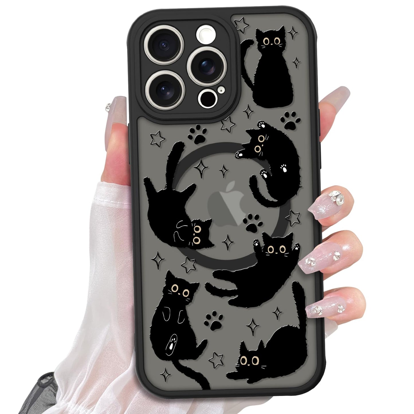 Cute Magnetic Case for iPhone 14 Case, Black Cats Pattern | Compatible with MagSafe, Soft Bumper Hard Back Kawaii Animal Aesthetic Protective Phone Cover Design for Women Girls Boys