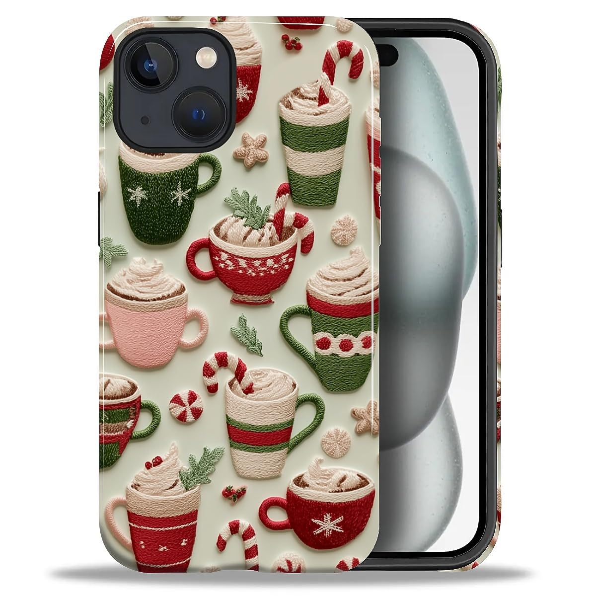 DAIZAG Case for iPhone 13 iPhone 14, Christmas Coffee Snowflake Cane Full-Body Design Hybrid Dual Protection Soft TPU + Hard PC, Shockproof Scratch-Resistant Protective Cover Phone Case for Men Women