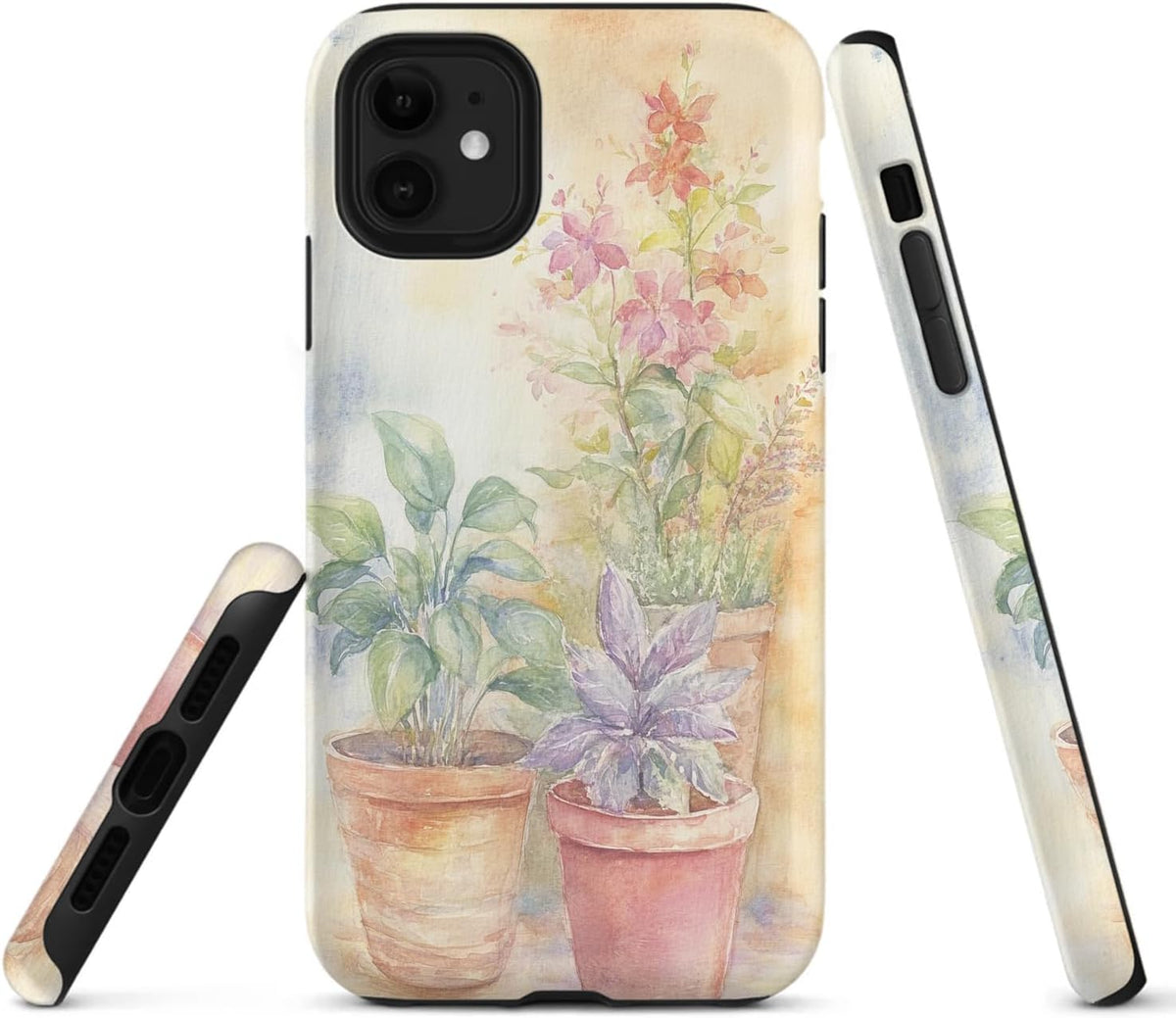 Raindrops Potted Plants Phone Case Compatible with iPhone 16 15 14 13 12 Compatible with Samsung Galaxy S25 S24 S21 Ultra FE S22 Dual Layer Sturdy Shockproof Full Protection