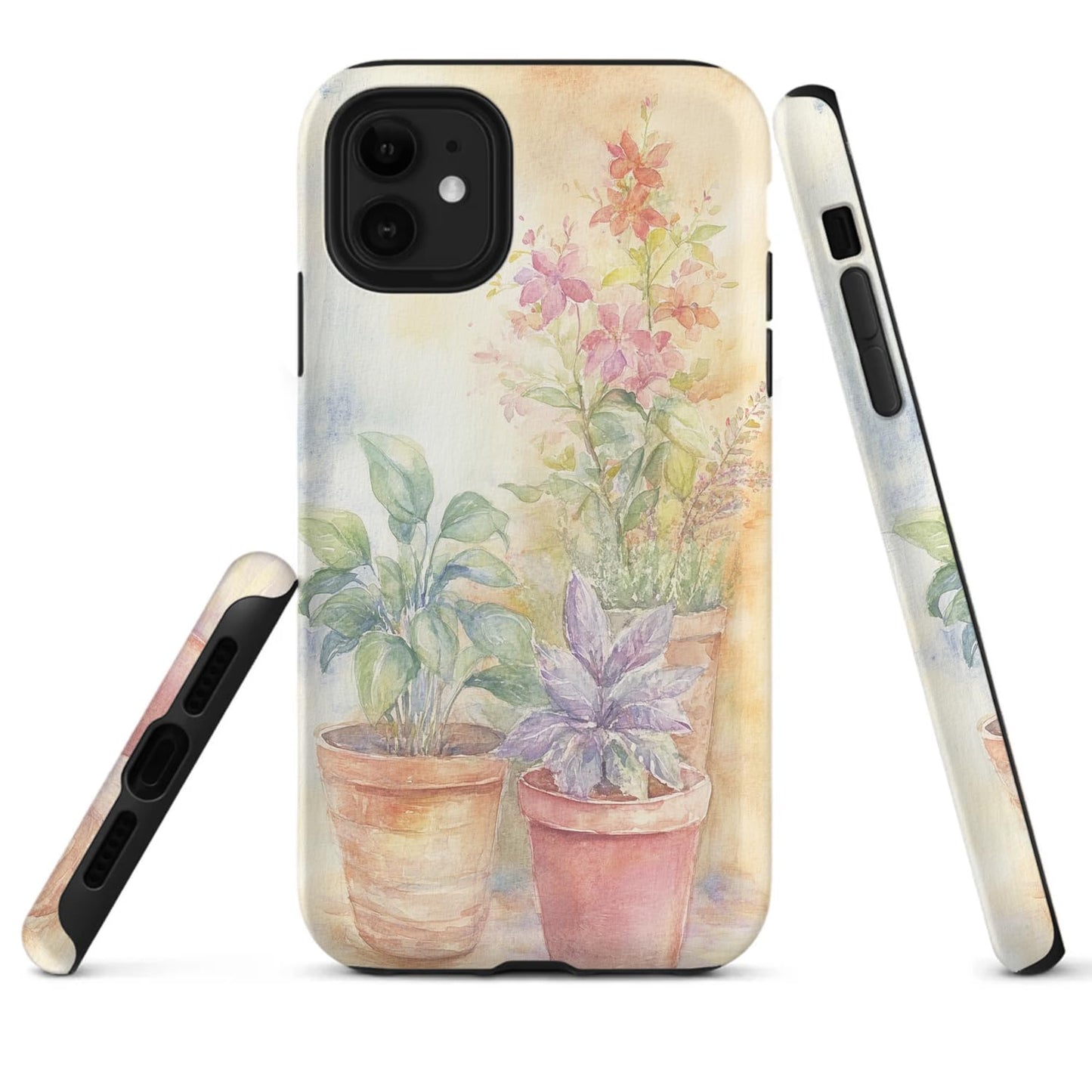 Raindrops Potted Plants Phone Case Compatible with iPhone 16 15 14 13 12 Compatible with Samsung Galaxy S25 S24 S21 Ultra FE S22 Dual Layer Sturdy Shockproof Full Protection