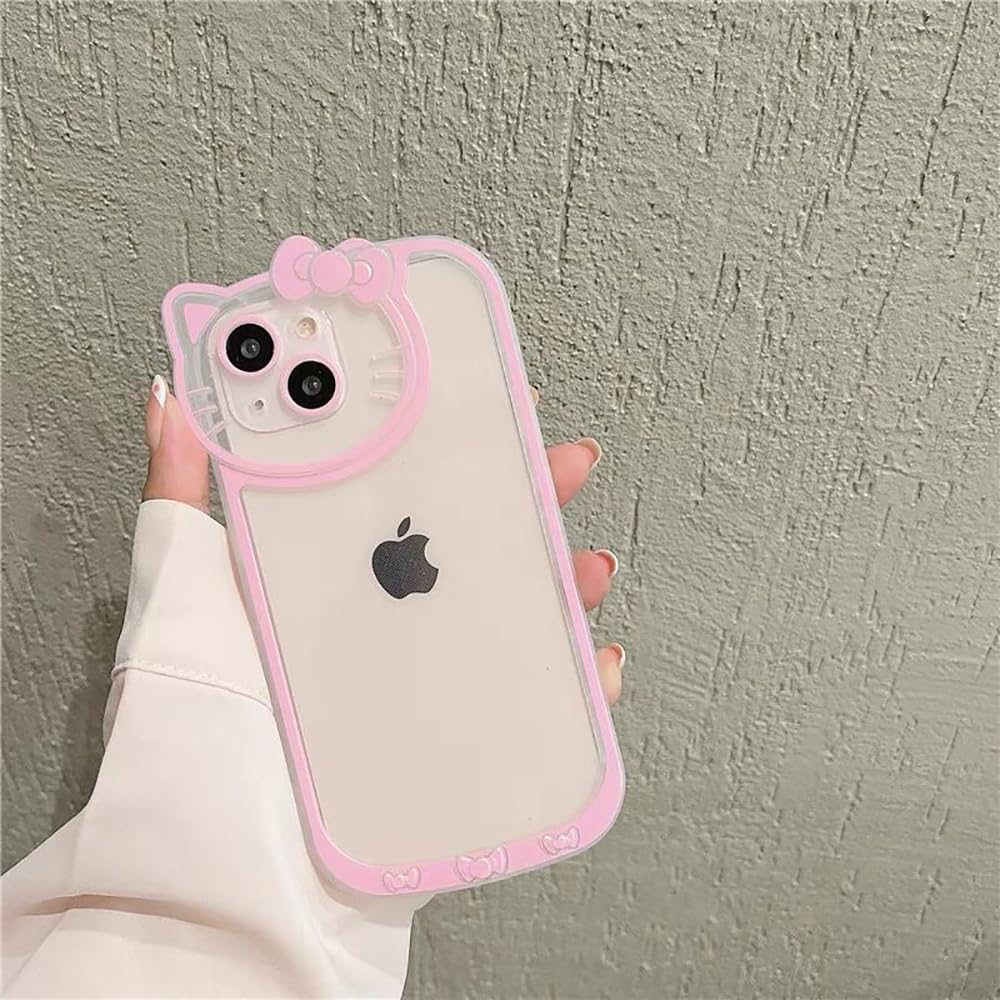 Compatible with iPhone 17 Pro Max Clear Case, Cute Cat Case for Women Girls Kids Cartoon Design Case Cover Shell Slim Soft Protective Case with Camera Lens for iPhone 17 Pro Max, Pink