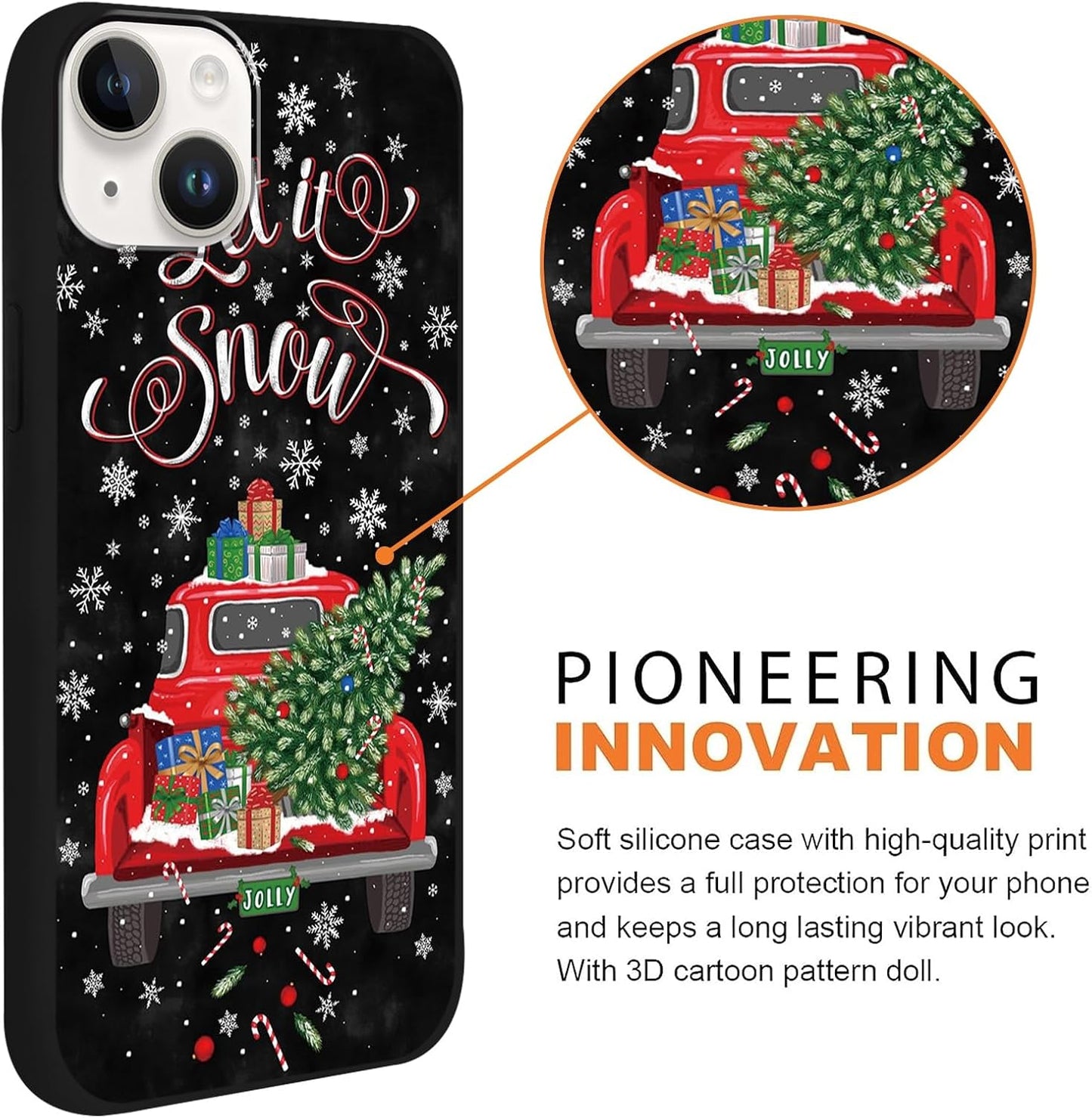 2 Pack Merry Christmas Phone Case for iPhone 13 / iPhone 14 6.1", Cute Red Christmas Truck Car Tree Candy Snowflake Pattern Case Anti-Scratch Shockproof Soft Silicone Gifts Girl Women Cover
