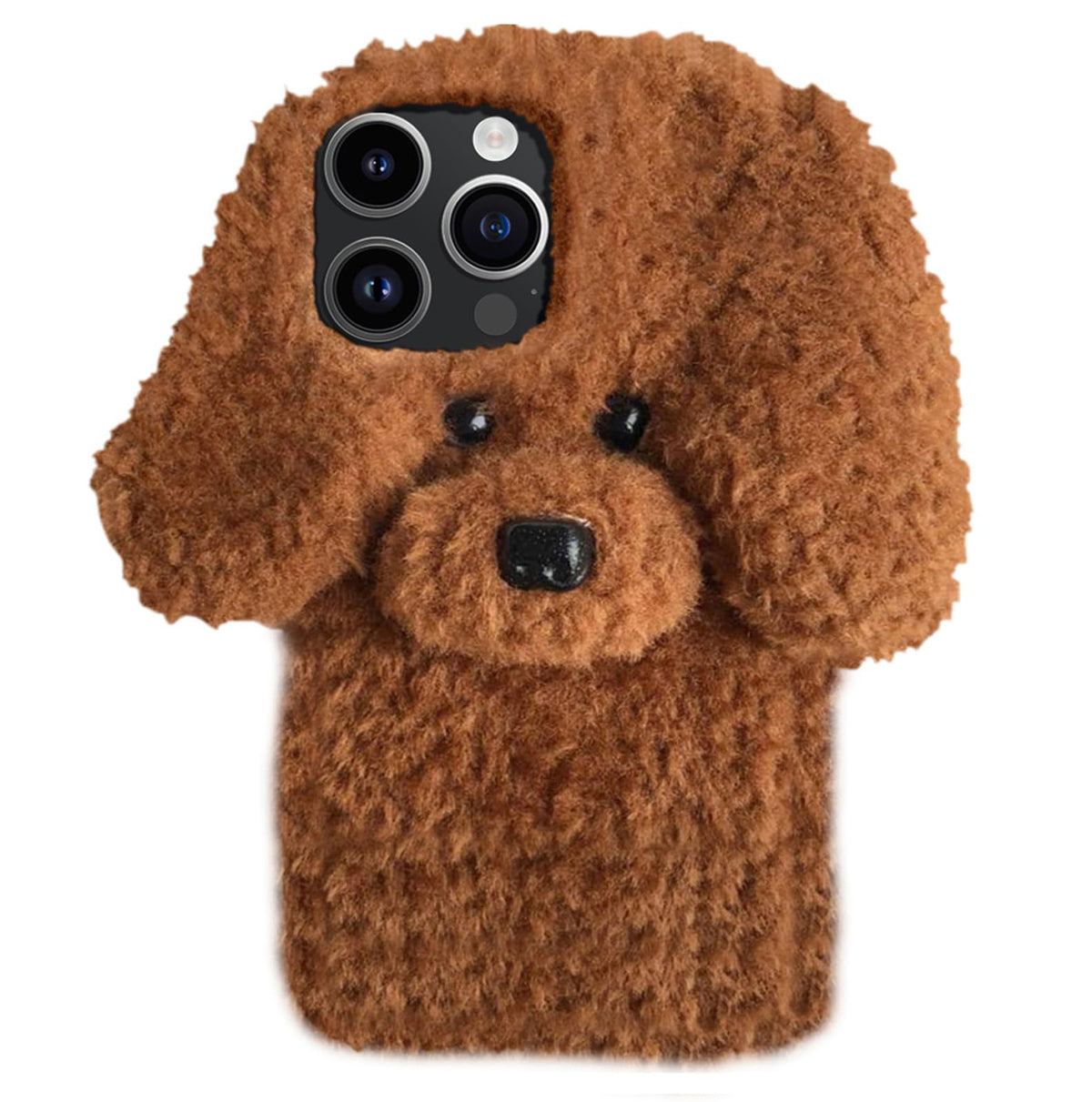 UnnFiko Super Cute Teddy Dog Fluffy Fur Case Compatible with iPhone 11, Fuzzy Furry Warm Plush Soft TPU Winter Case Protective Covers (Teddy Brown, iPhone 11)