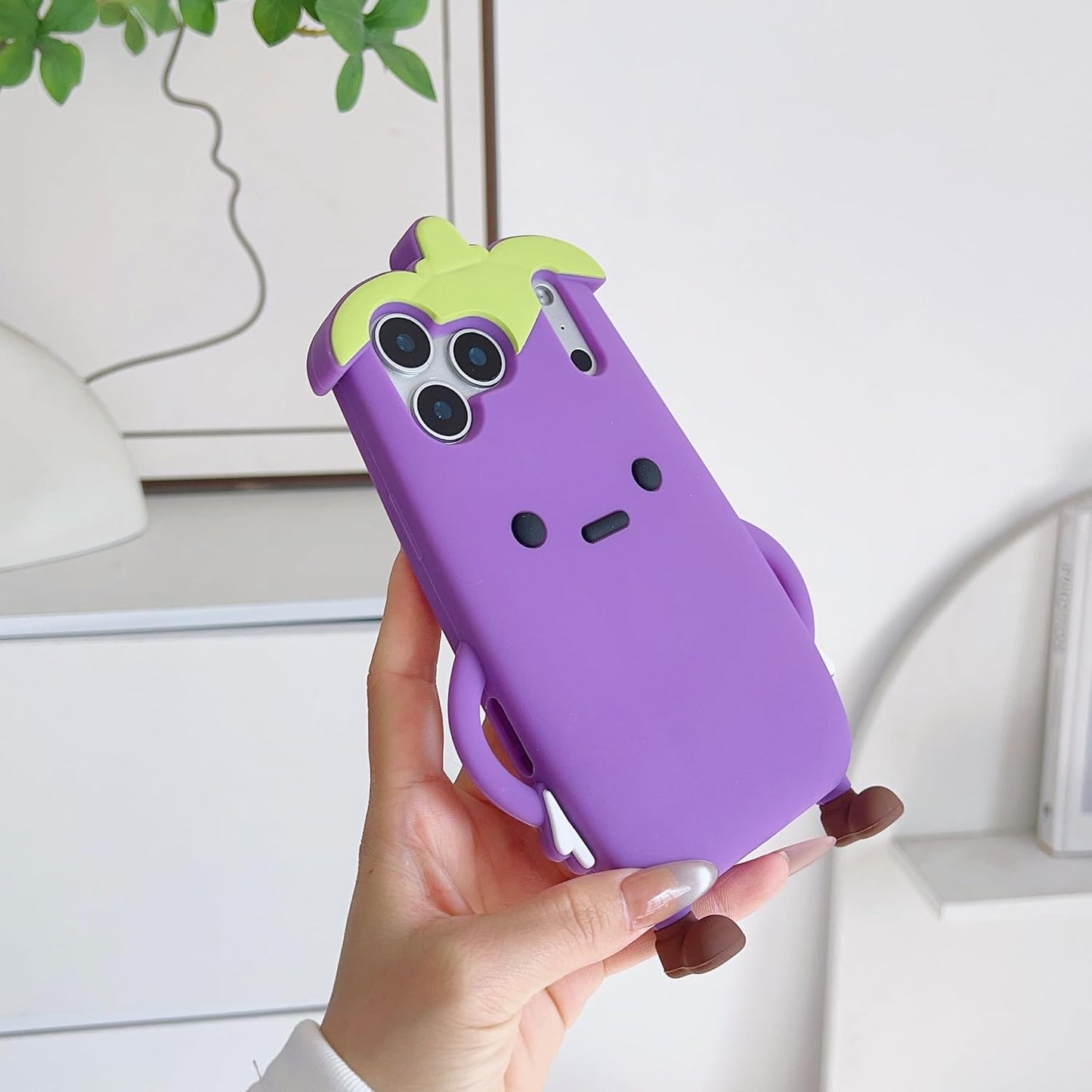 3D Eggplant Case,Cartoon Cute Kawaii Lovely Character Eggplant Man Shape Kids Teens Girls Women Soft Silicone Case for iPhone 17 Pro Max 6.9 inch 2025