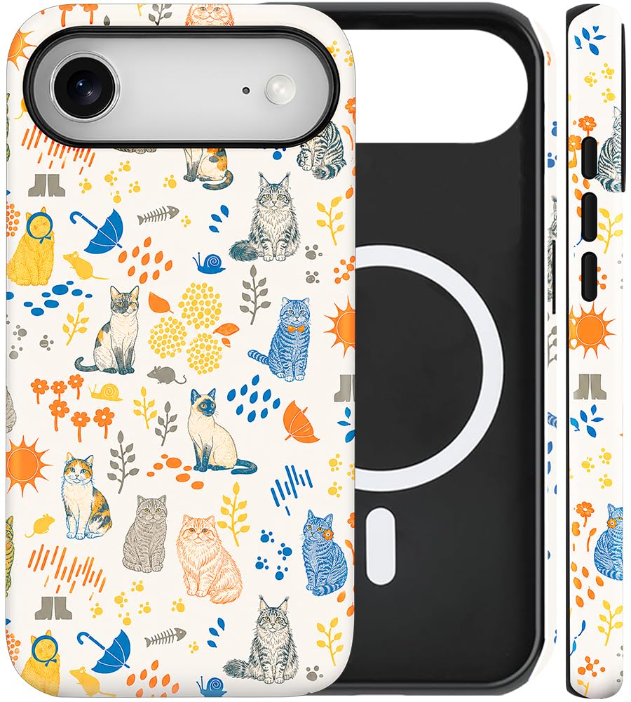 Magnetic for iPhone 13/14 Case Cute Cat Phone Case, Apricot | Shockproof Slim TPU and Hard PC Protective Phone Cover Compatible with MagSafe Designed for Women Girls Gift