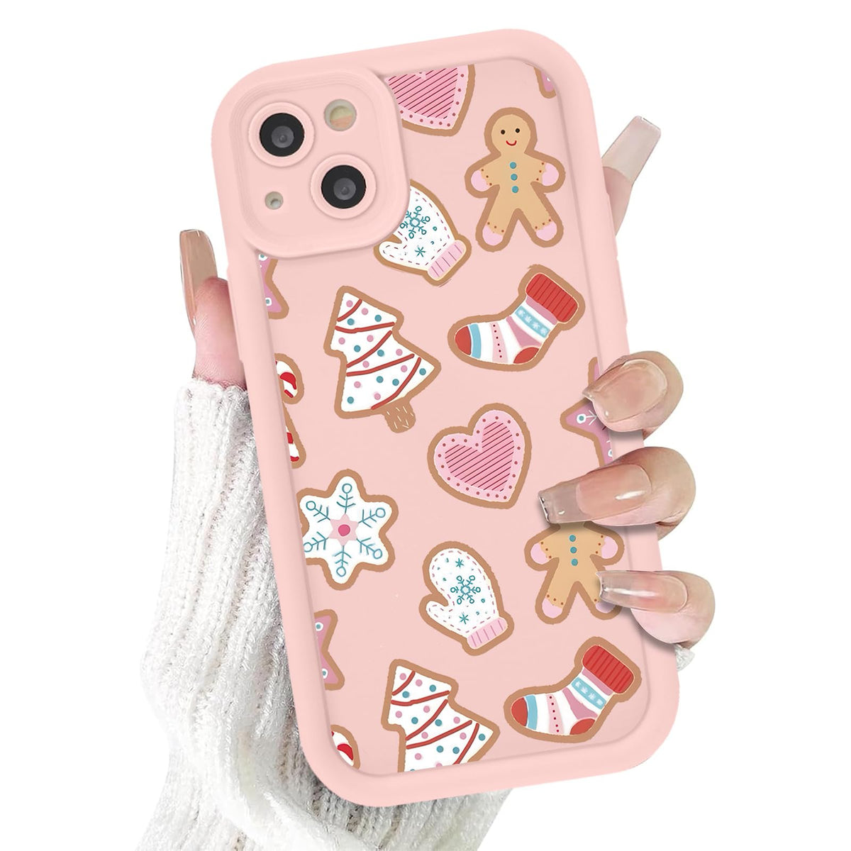 Christmas Phone Case for iPhone 14 6.1", Cute Christmas Tree Gingerbread Man Snowflake Pattern Gifts Case, Pink Aesthetic Protective Shockproof Silicone Cover for Women Girls Men -Pink Snowflakes