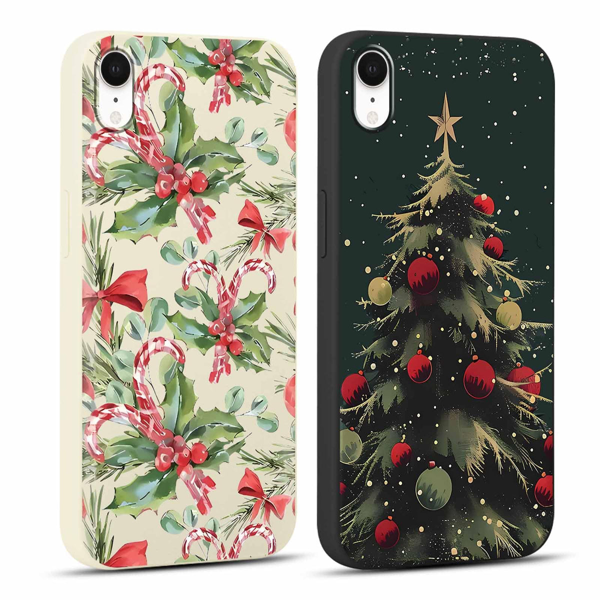 2 Pack Merry Christmas Phone Case for iPhone 16 6.1", Cute Xmas Christmas Tree Pattern Case with Candy Design Christmas Decorations Gifts Shockproof Soft Silicone Cover for Girl Women