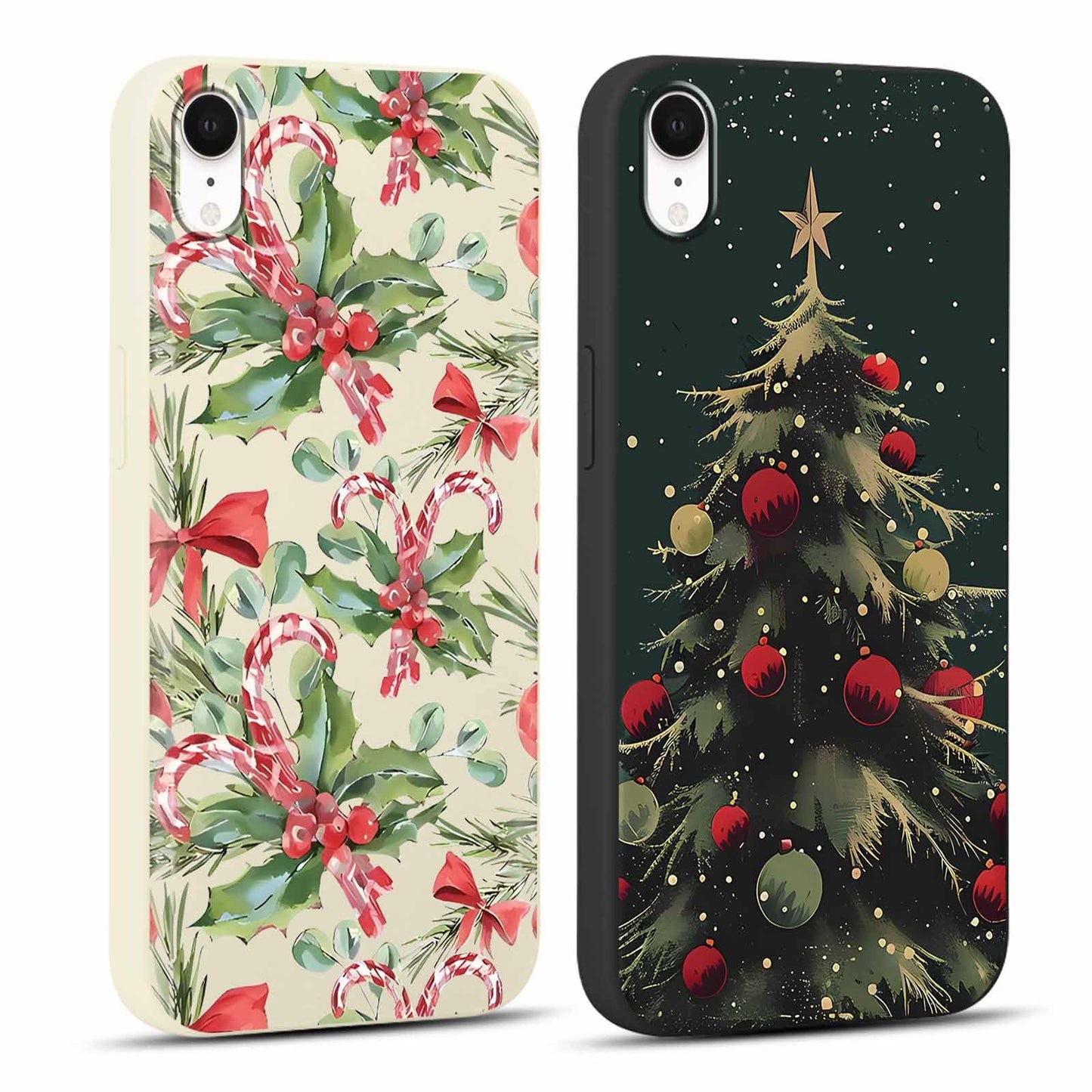 2 Pack Merry Christmas Phone Case for iPhone 16 6.1", Cute Xmas Christmas Tree Pattern Case with Candy Design Christmas Decorations Gifts Shockproof Soft Silicone Cover for Girl Women